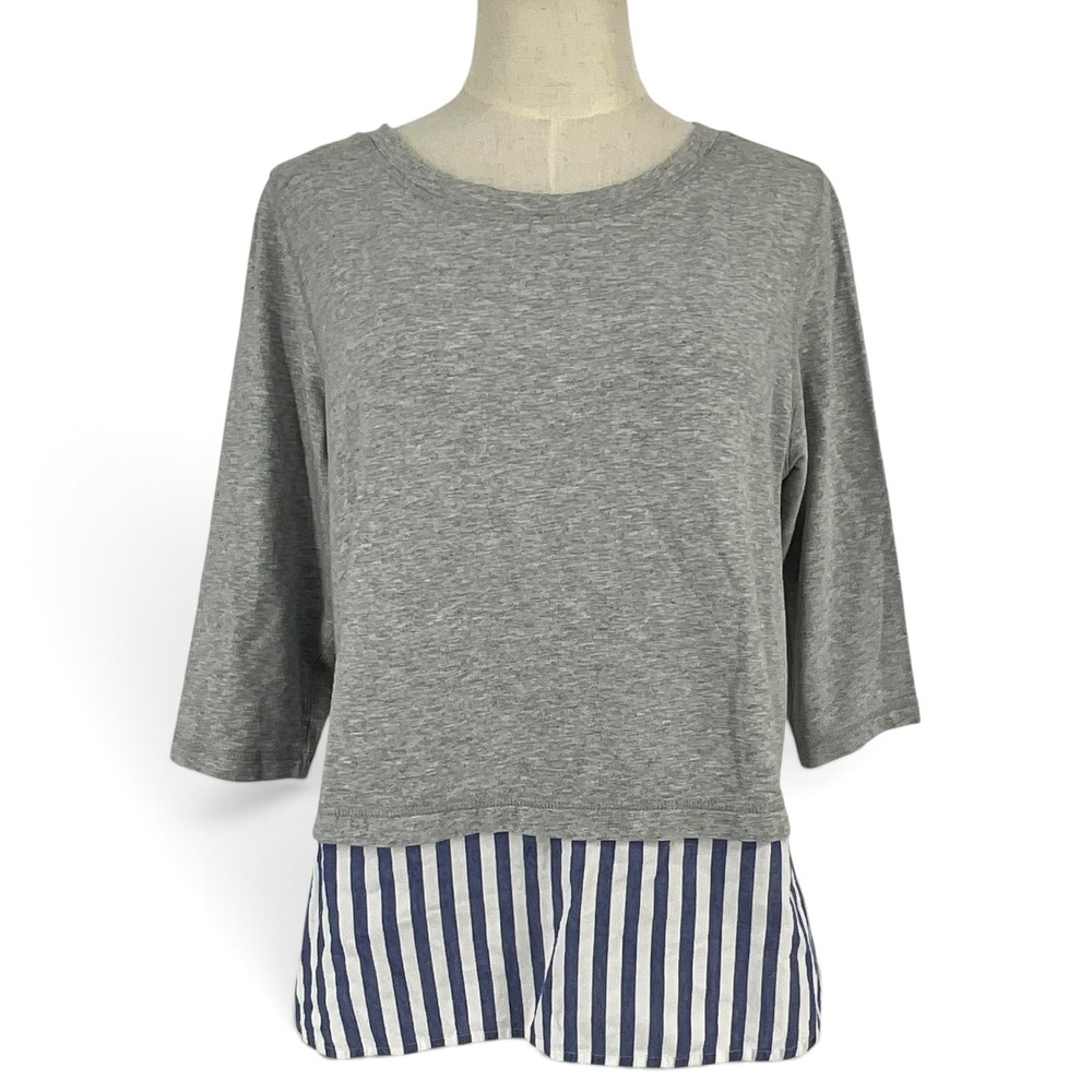Tommy Bahama Womens Grey Mixed Media Layered Look Striped Hem Top Size S